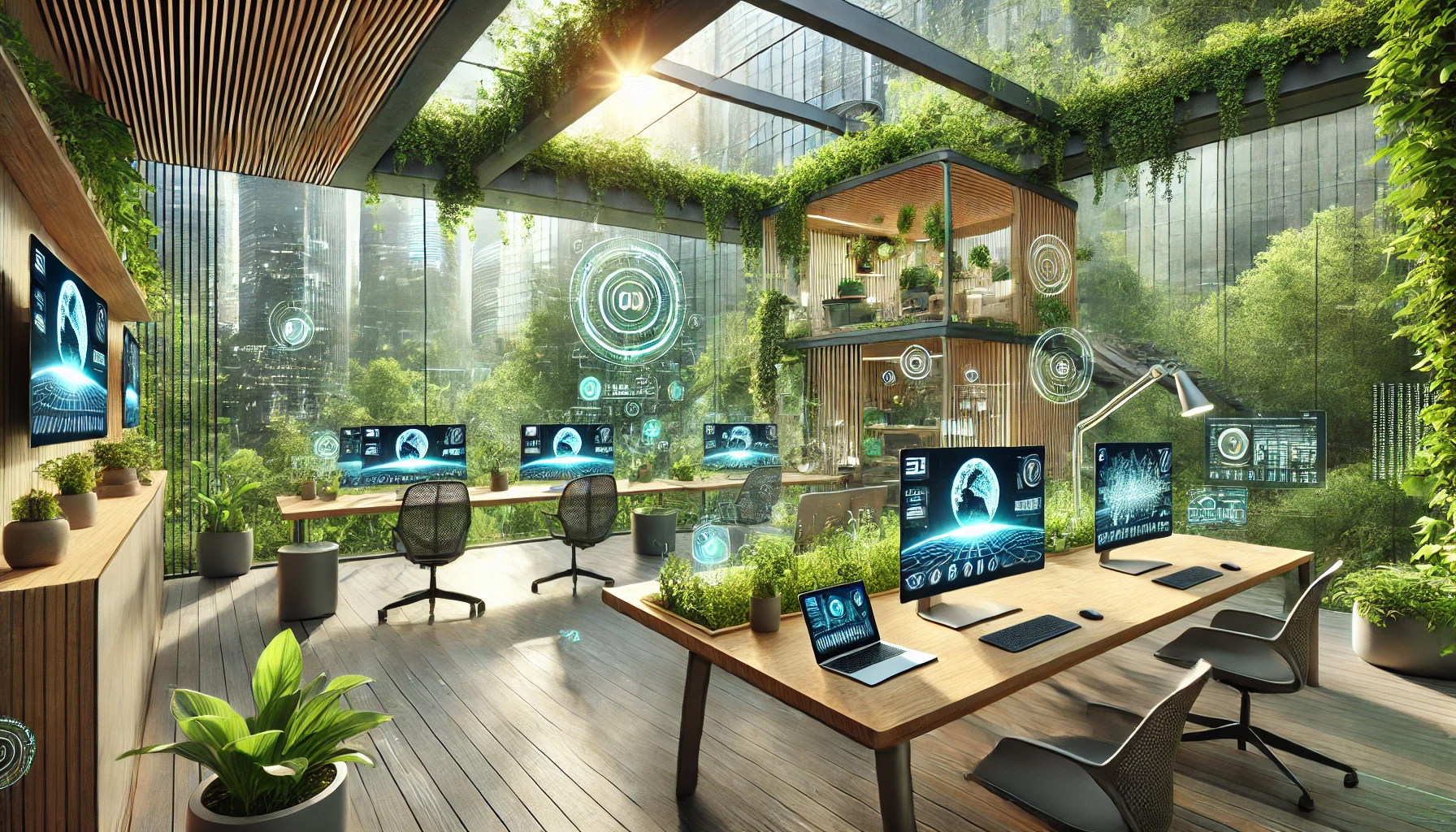 a futuristic organic office space for a digital business owner in 2025