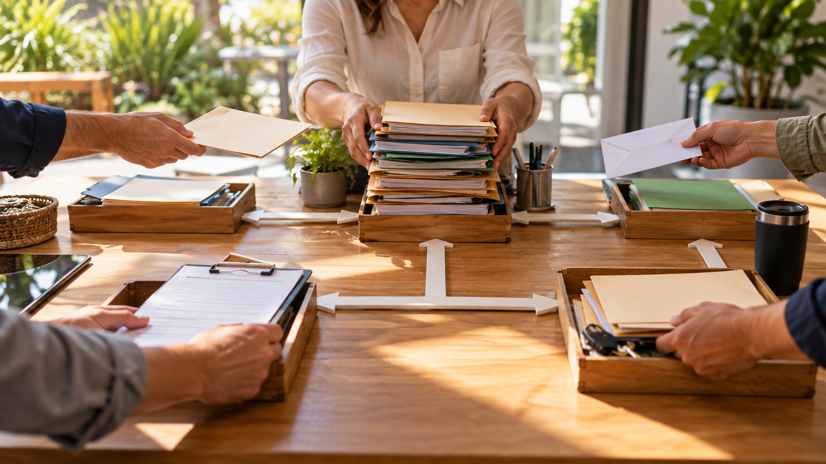 Web Design and Branding Support in Palm Beach, Florida Team members route folders and requests through one central person during a busy business workflow.