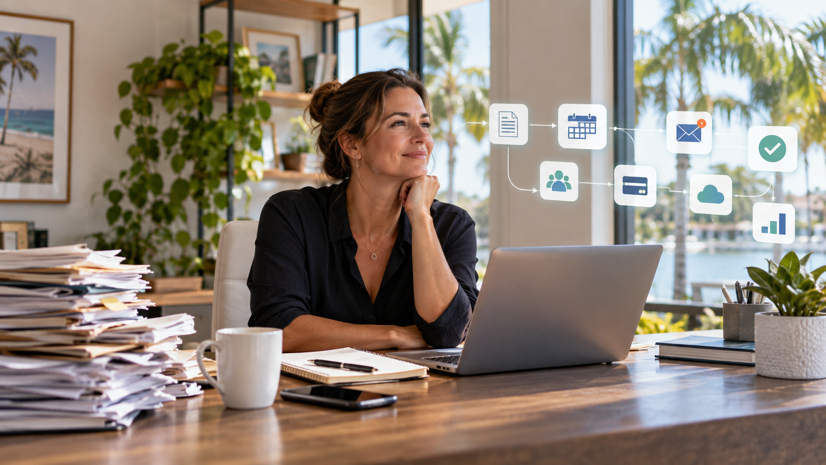 Palm Beach County business owner using digital systems to automate repetitive business tasks