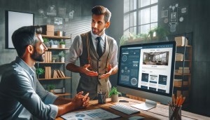 A web designer in palm beach, Florida sitting with a client in an office setting