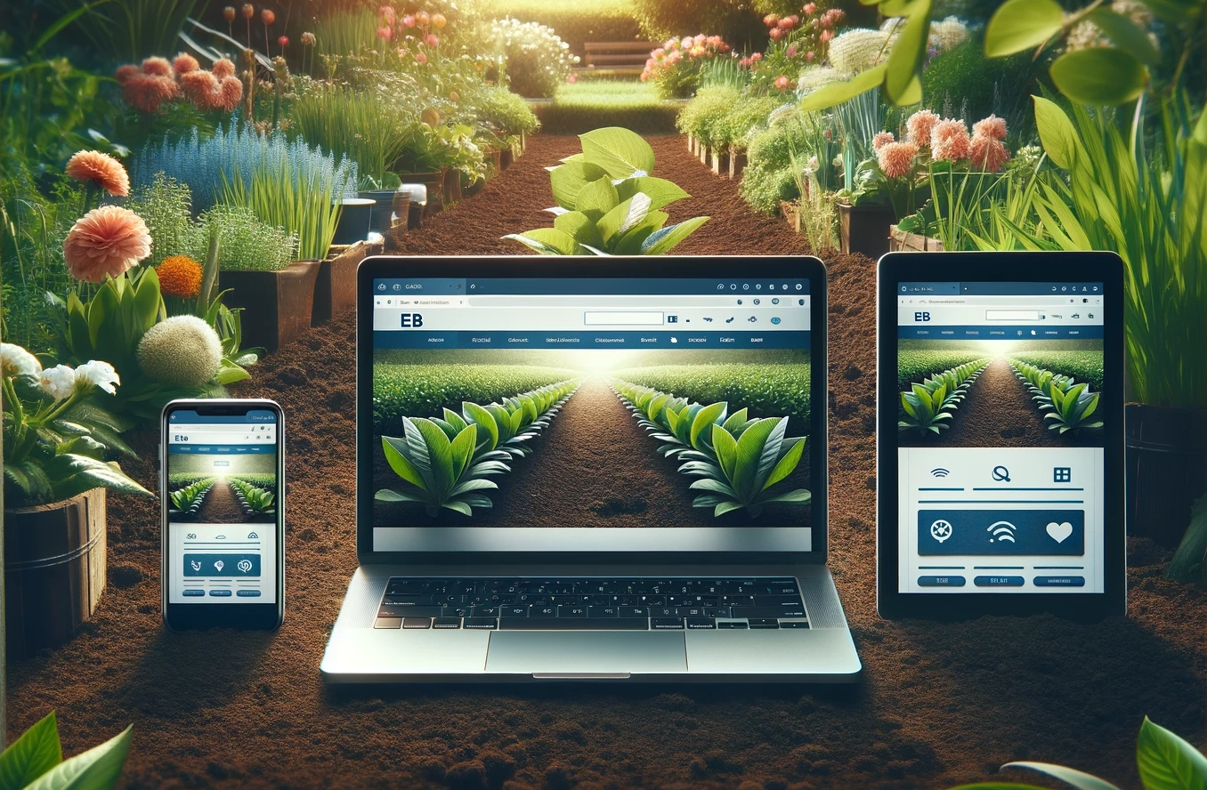 3 optimized website devices sitting in a garden in palm beach florida
