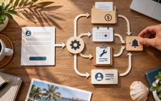 Website form connected to a visual workflow for estimates, scheduling, service requests and customer follow-up