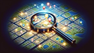 a magnifying glass highlighting a local seo business